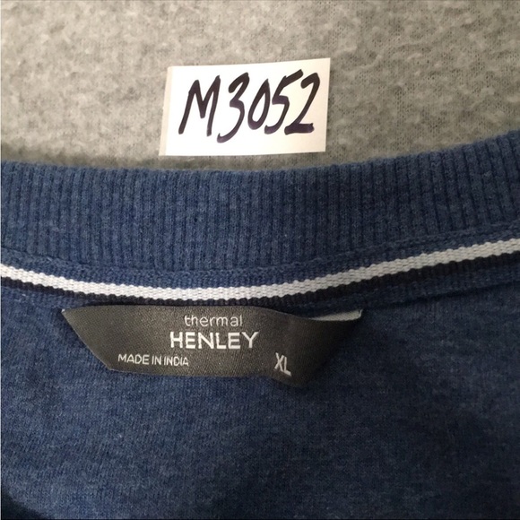 Mens Thermal Henley Shirt Top Long Sleeve Size XL Blue - Picture 2 of 9